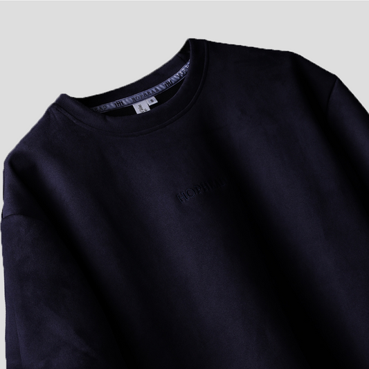 SPACE BLUE EMBROIDERED SUEDE T-SHIRT