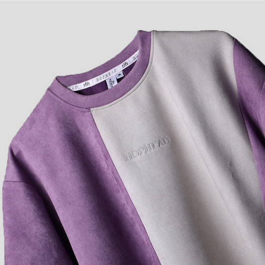 PURPLE AND ASH GREY DUAL TONE SUEDE T-SHIRT
